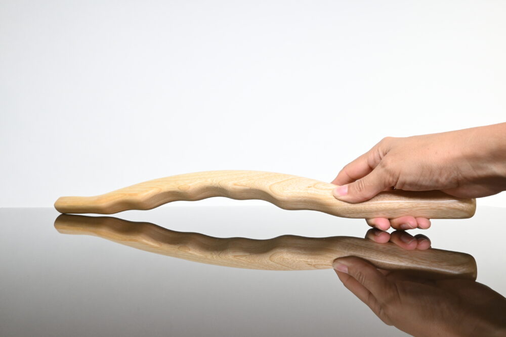 Massage Scraping Tools - Natural wooden stick with wave-like and slight half-moon shape, made of pine wood, natural color, smooth coated and sealed, 25 inches long. Great for muscle scraping, cellulite, and deep tissue.