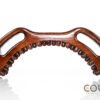 Colombian Wood Therapy Dark Brown half-moon shaped wooden Body Sculpting Massager with multiple fingers and two handles, designed to wrap around the front of your abdomen from side to side.