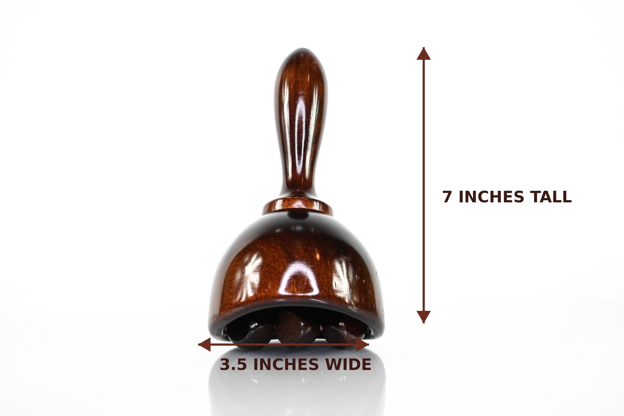 Wood therapy cube roller measuring 7 inches tall and 3.5 inches wide